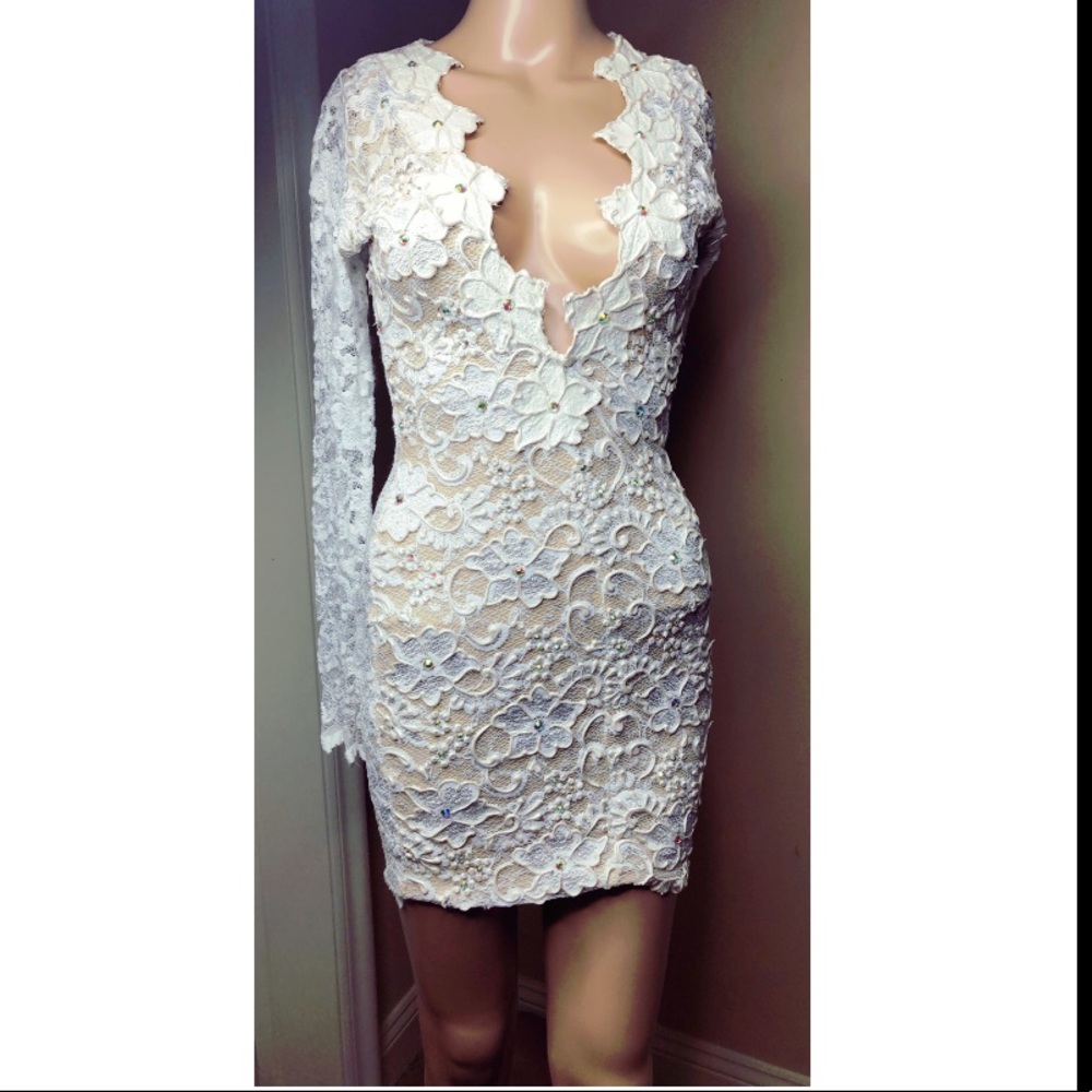 Jeweled lace midi